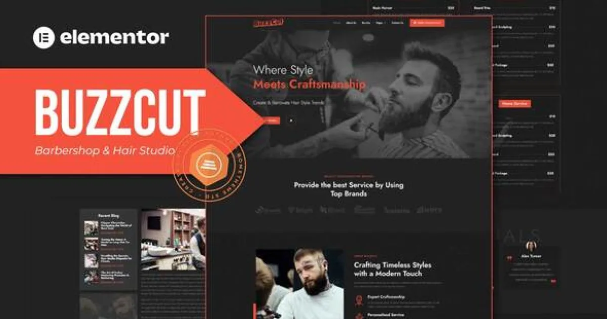 Buzzcut – Barbershop & Hair Studio Elementor Pro Template Kit - Official Release Preview
