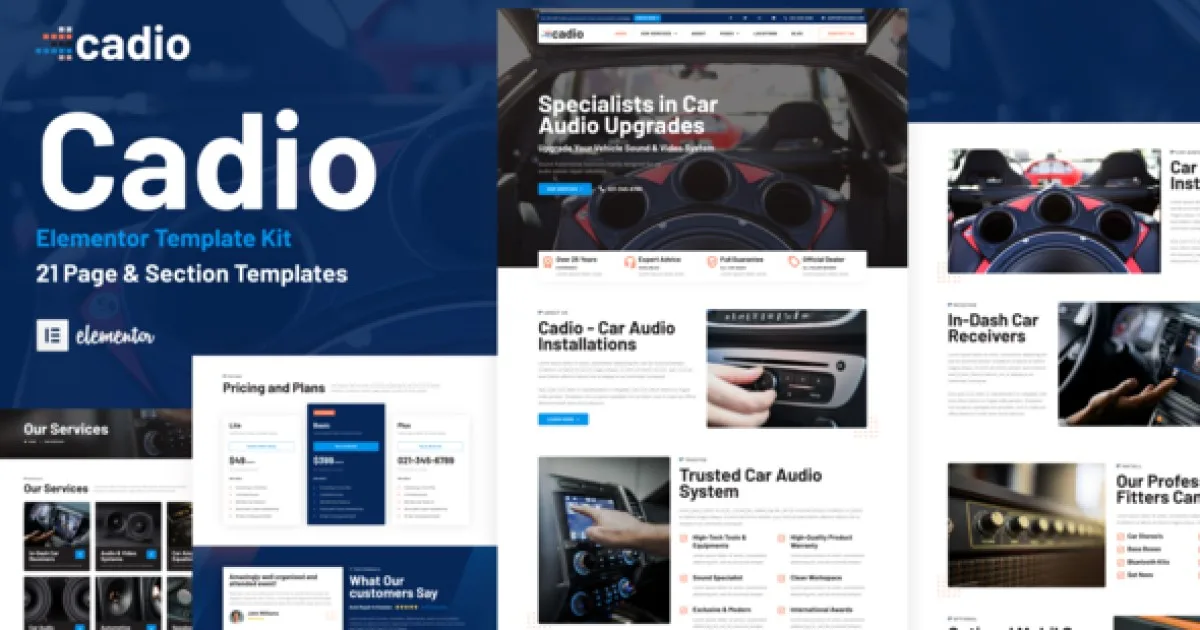Cadio – Car Audio Workshop Elementor Template Kit - Official Release Preview