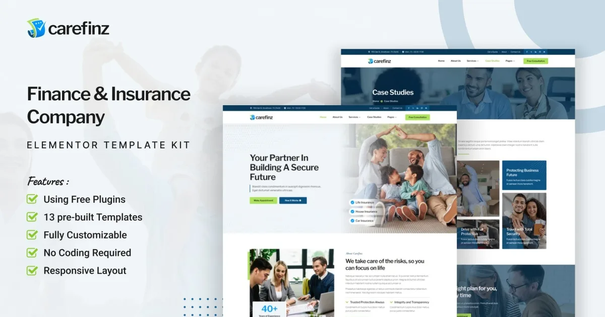 Carefinz – Finance & Insurance Company Elementor Template Kit