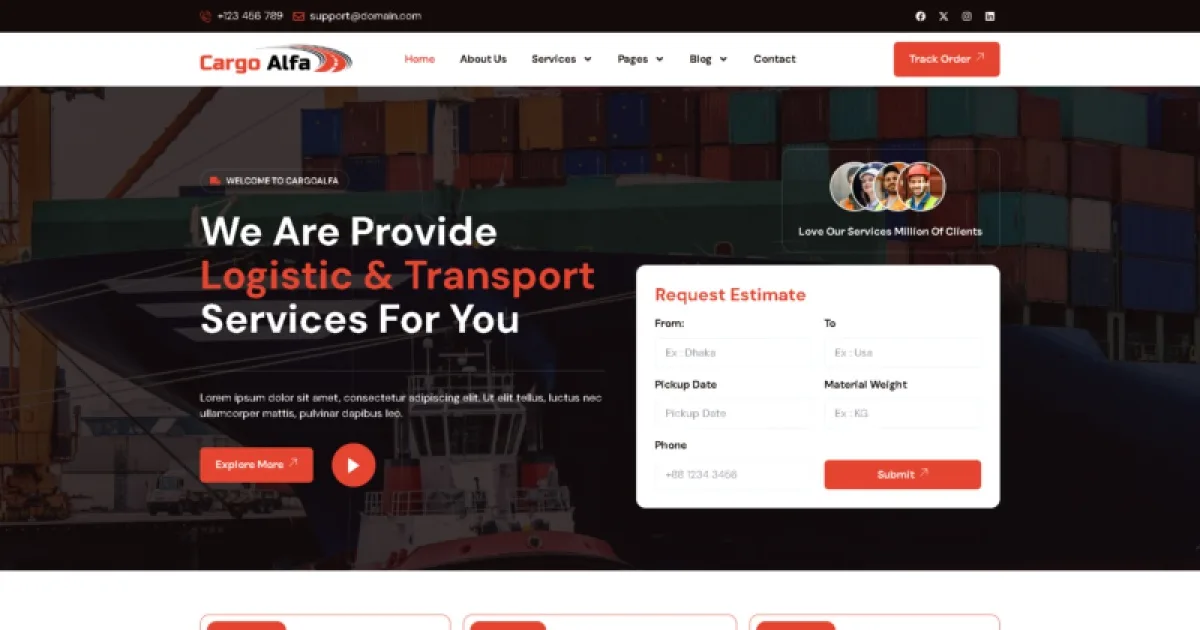 CargoAlfa – Logistics & Transportation Services Elementor Pro Template Kit