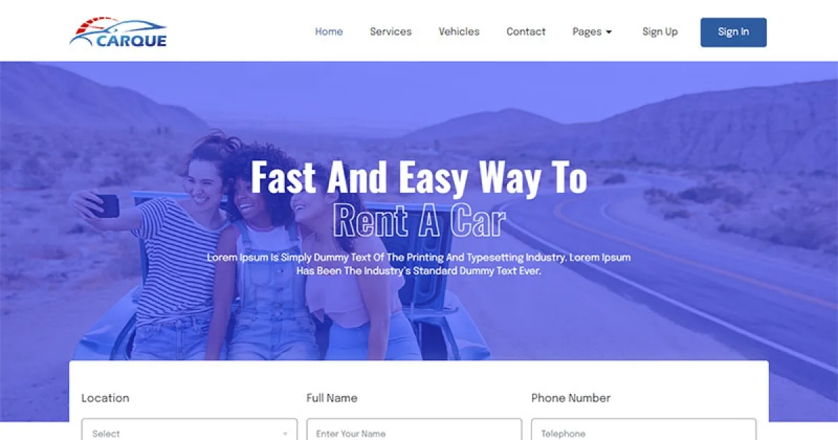 CarQue – Car Rental & Auto Services Elementor Template Kit