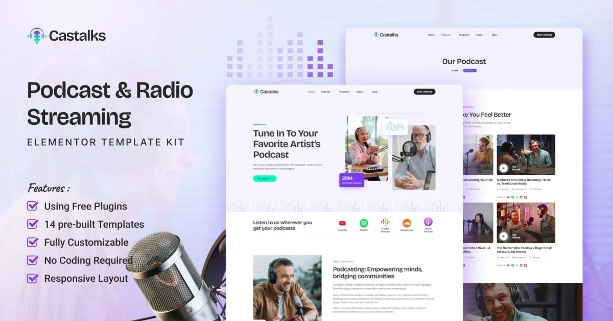 Castalks – Podcast & Radio Streaming Elementor Template Kit