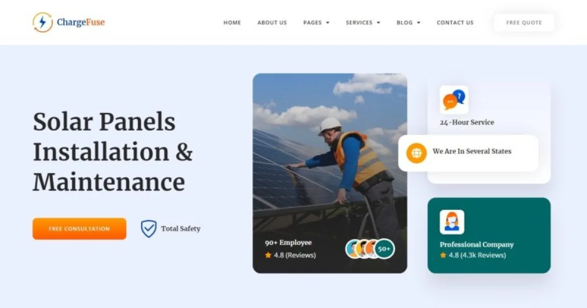 ChargeFuse – Solar Panel Installation & Maintenance Elementor Template Kit