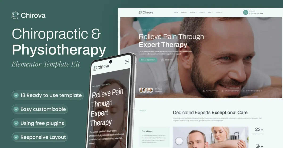 Chirova – Chiropractic & Physiotherapy Elementor Template Kit