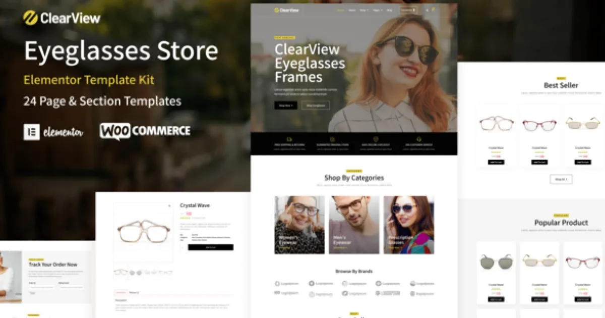 ClearView – Eyeglasses & Eyewear Store WooCommerce Elementor Template Kit