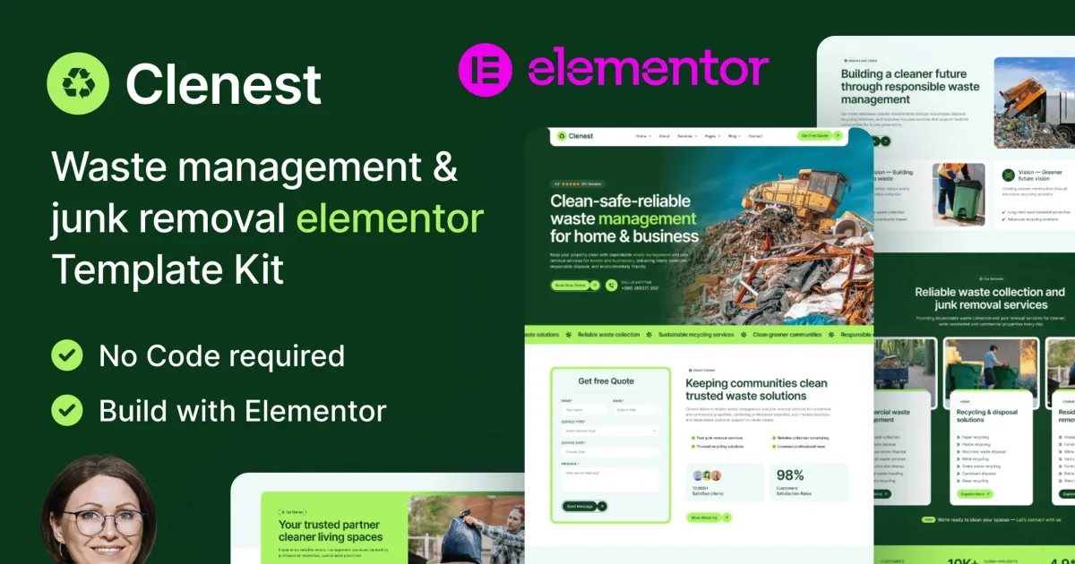 Clenest – Waste Management and Junk Removal Elementor Template Kit