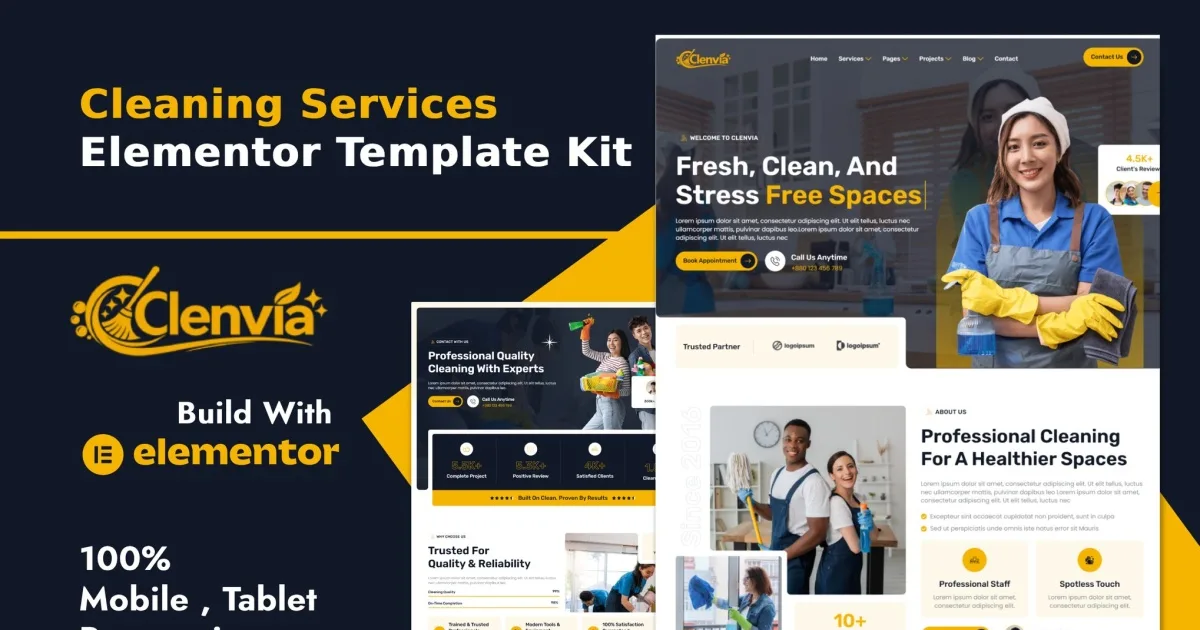 Clenvia – Cleaning Services Elementor Template Kit