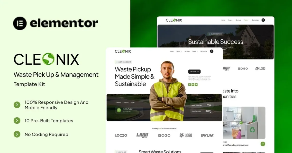Cleonix – Waste Pick Up & Management Elementor Template Kit