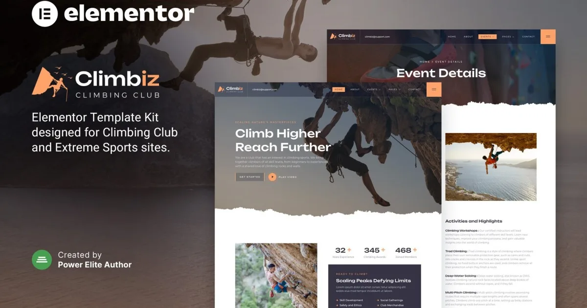 Climbiz – Climbing Club & Extreme Sports Elementor Template Kit