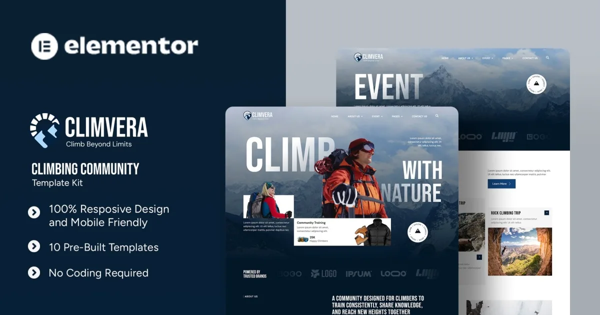 Climvera – Climbing Community Elementor Template Kit
