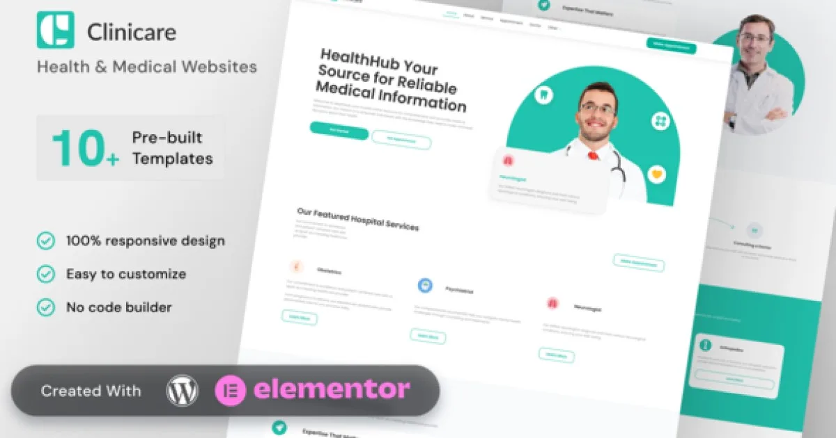 Clinicare Health & Medical Elementor Template Kit for Clinics, Doctors, and Healthcare Services