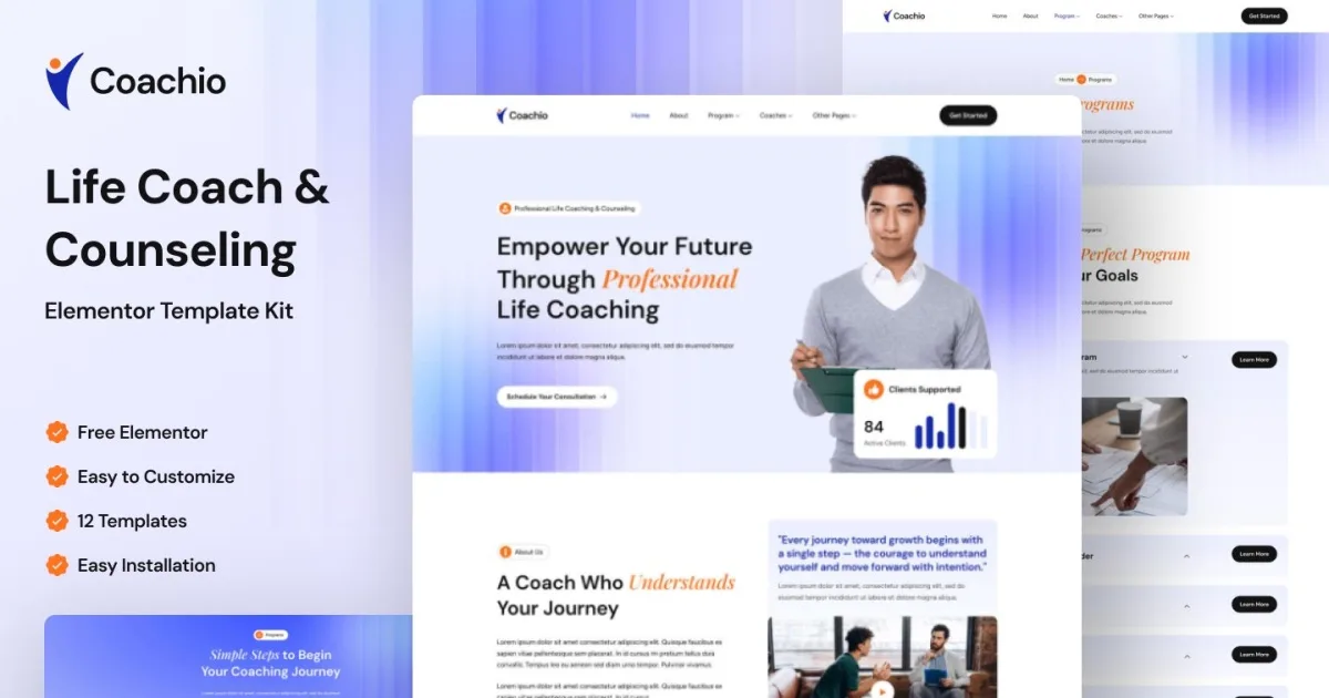 Coachio – Life Coach & Counseling Elementor Template Kit