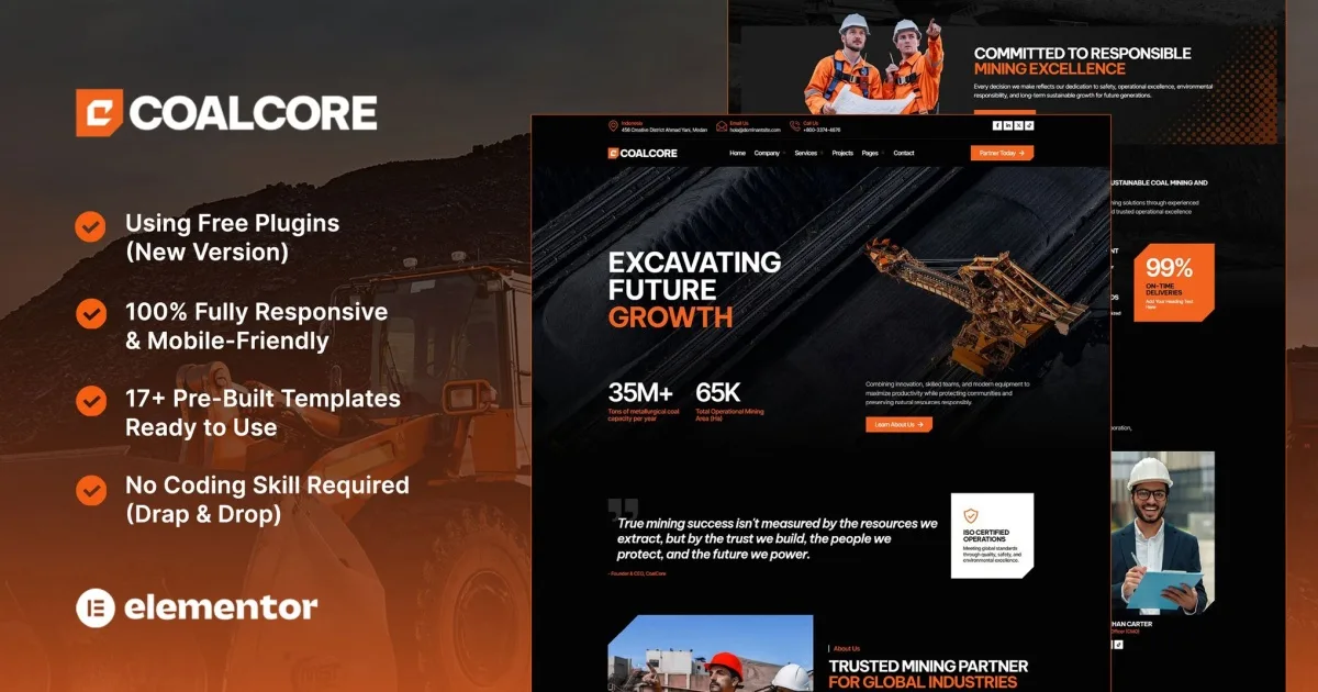 CoalCore – Mining Company Elementor Template Kit