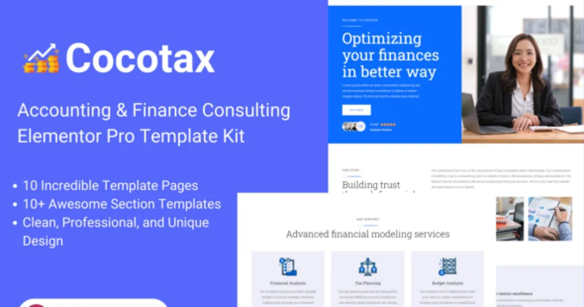 Cocotax – Accounting & Finance Consulting Elementor Pro Template Kit