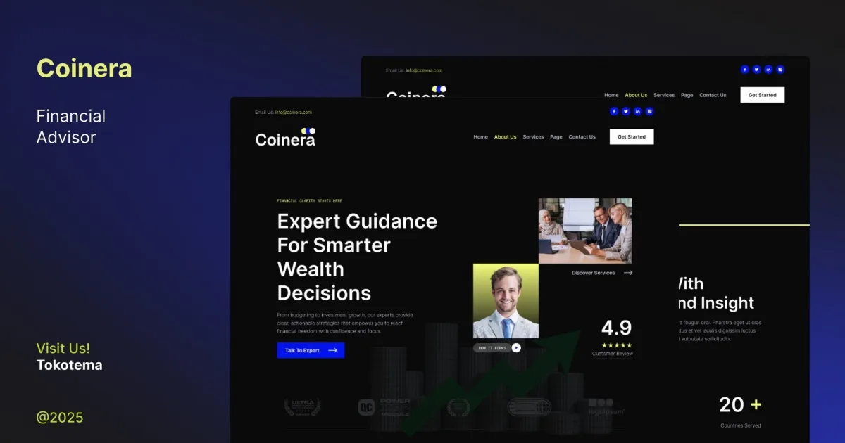 Coinera – Dark Financial Advisor & Coaching Website Elementor Template Kit