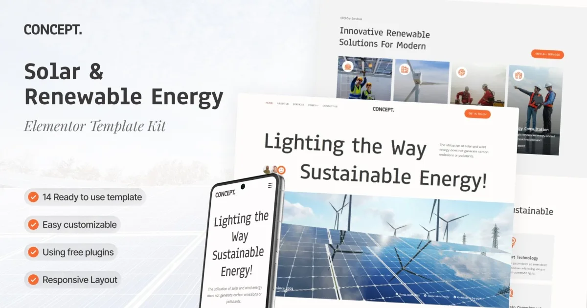 Concept – Solar & Renewable Energy Elementor Template Kit