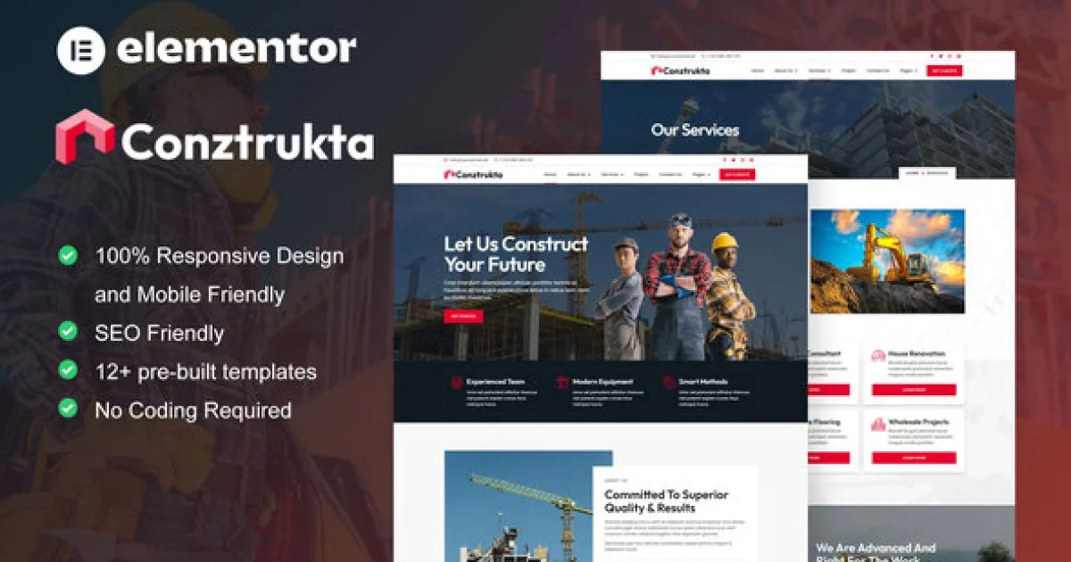 Conztrukta – Construction Service Elementor Template Kit - Official Release Preview