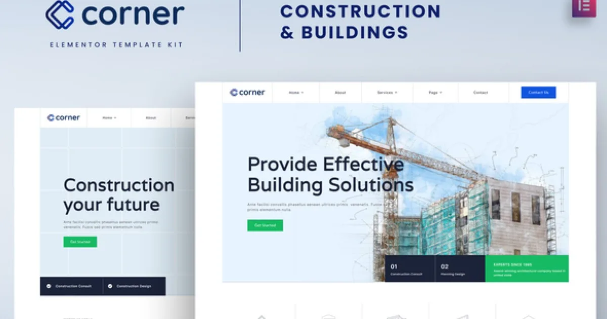 Corner – Construction & Building Elementor Template Kit - Official Release Preview