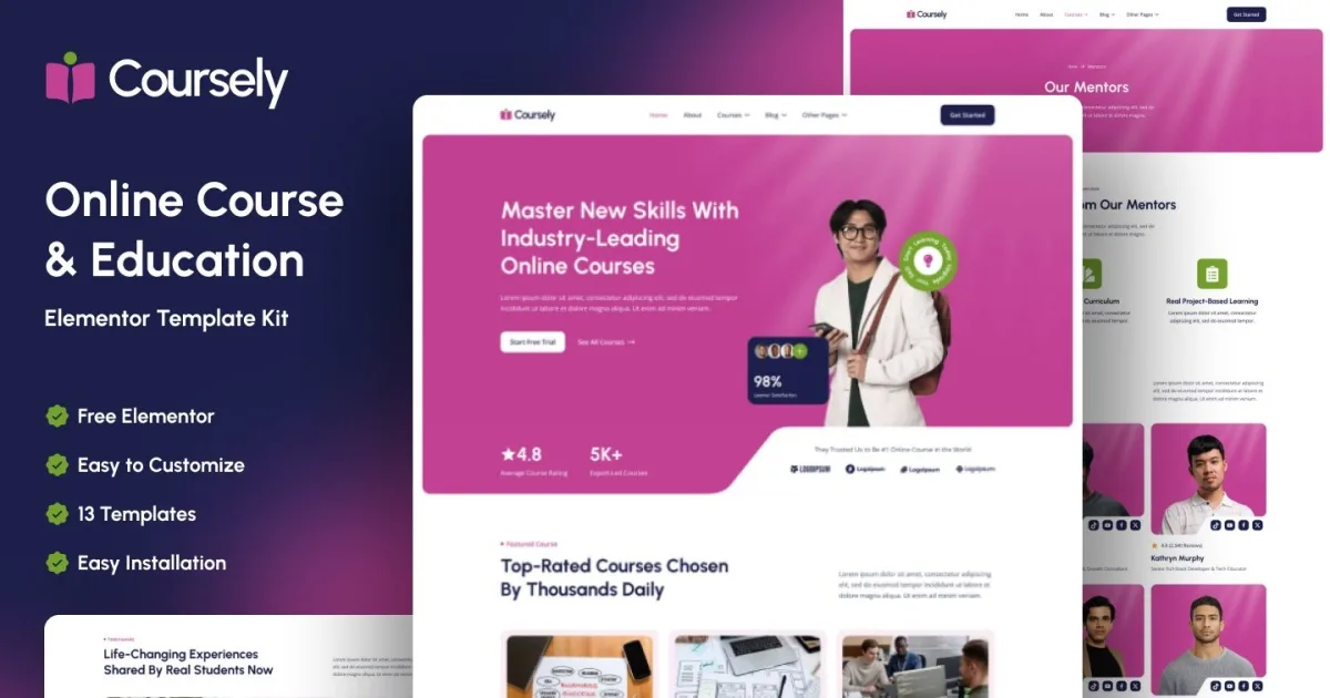 Coursely – Online Course & Education Elementor Template Kit