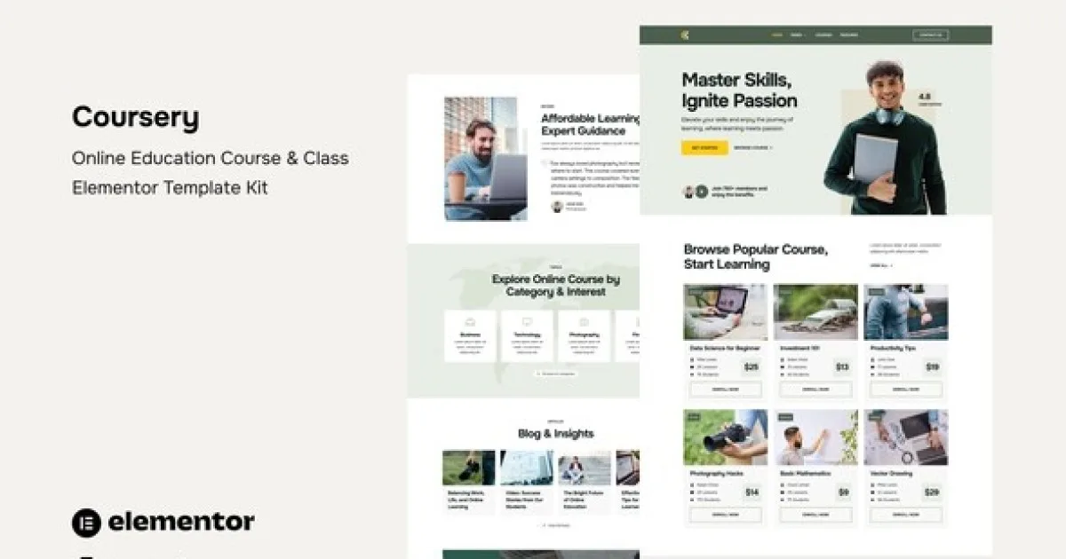 Coursery – Online Education Course & Class Elementor Template Kit