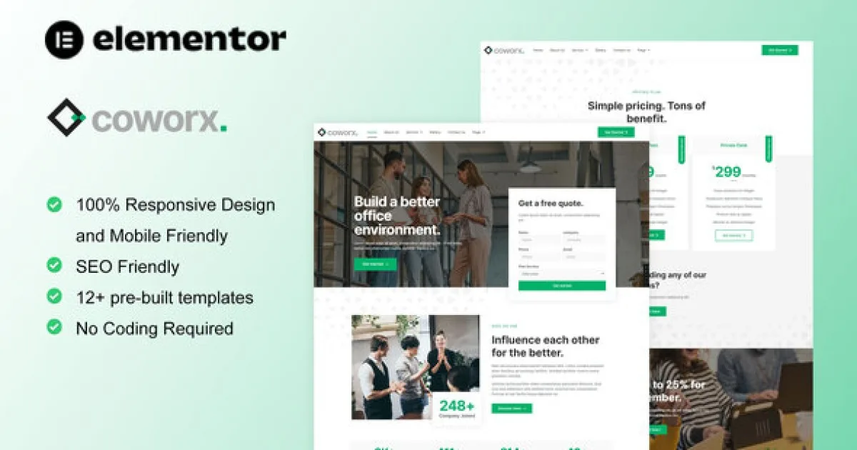 Coworx – Coworking Space & Virtual Office Elementor Template Kit - Official Release Preview
