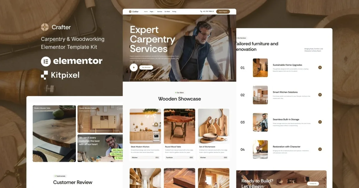 Crafter – Carpentry & Woodworking Elementor Template Kit