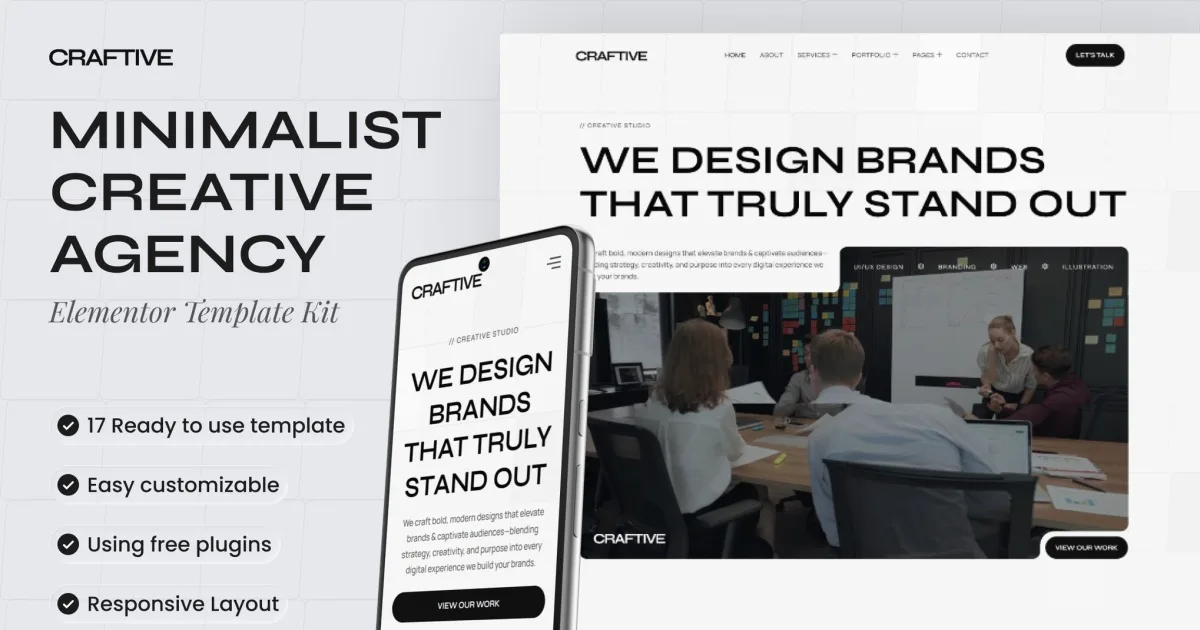 Craftive – Minimalist Creative Agency Elementor Template Kit