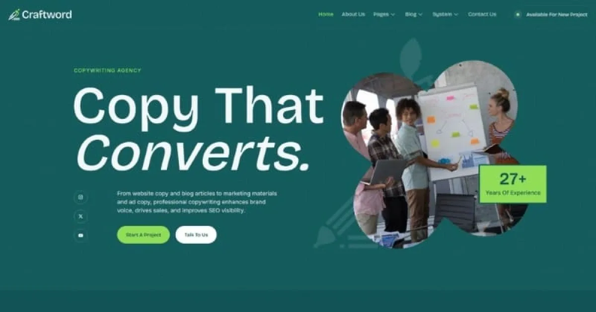 Craftword – Creative Agency & Copywiting Portfolio Elementor Template Kit
