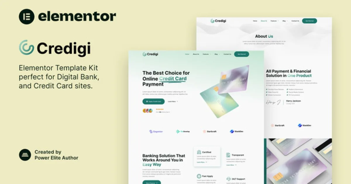 Credigi – Digital Bank & Credit Card Elementor Template Kit