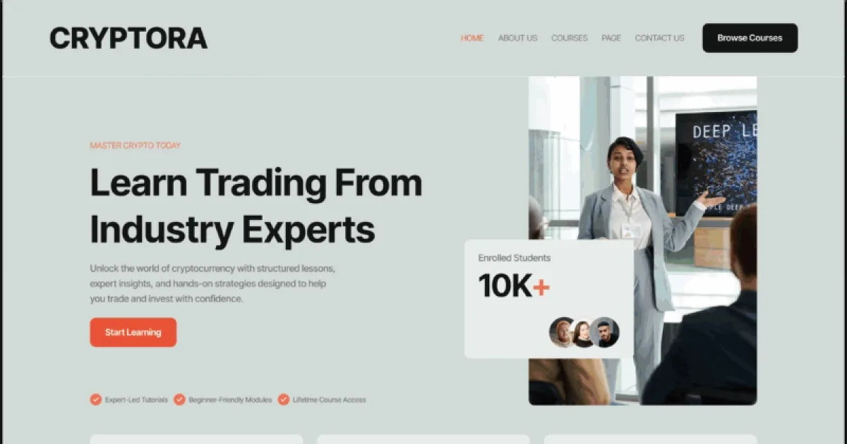 Cryptora – Crypto Online Course Website Elementor Template Kit