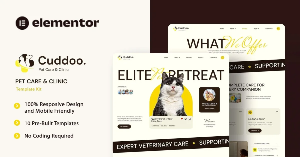 Cuddoo – Pet Care & Clinic Elementor Template Kit