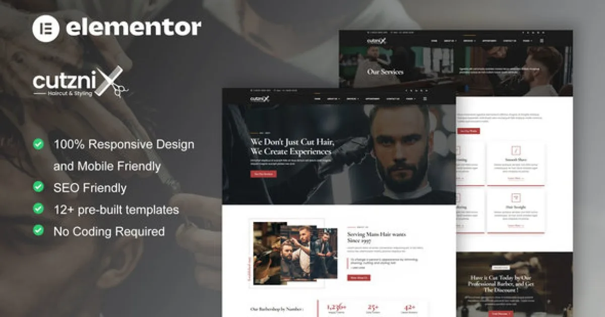 Cutznix – Barbershop & Hair Salon Elementor Template Kit