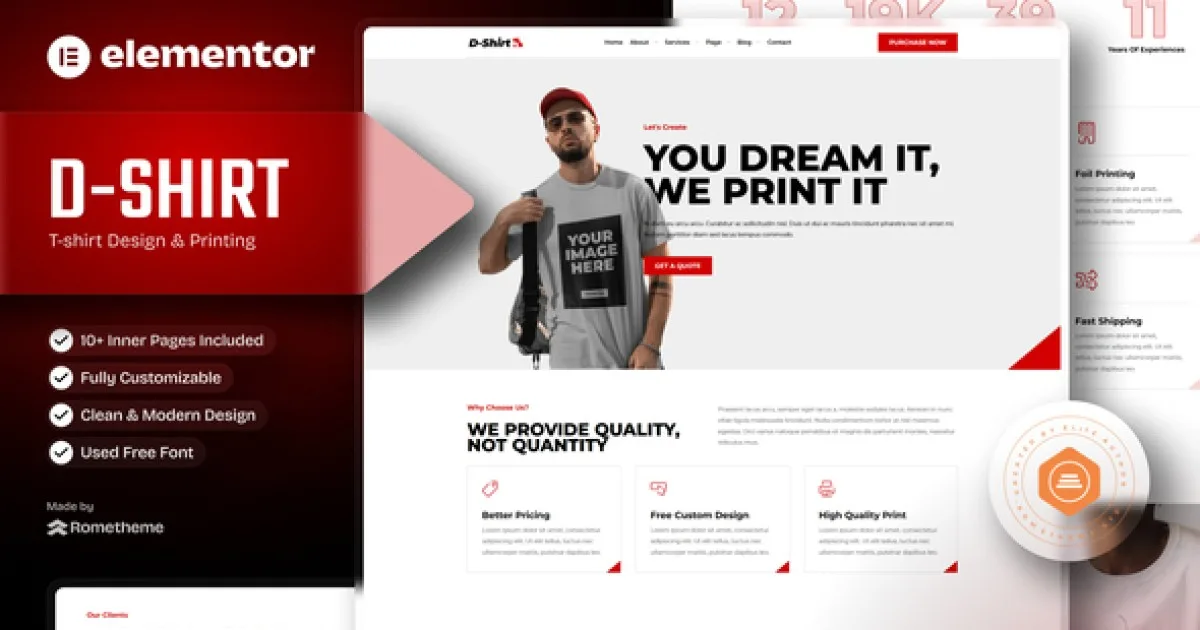 D-Shirt – T Shirt Design & Printing Elementor Pro Full Site Template Kit