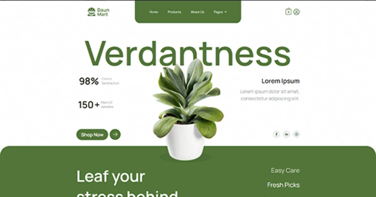Daunmart – Houseplant Store Ecommerce Elementor Pro Template Kit
