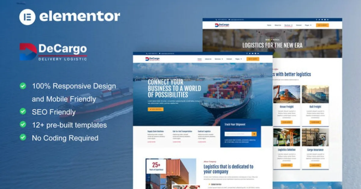 DeCargo – Logistics & Transportation Services Elementor Template Kit - Official Release Preview