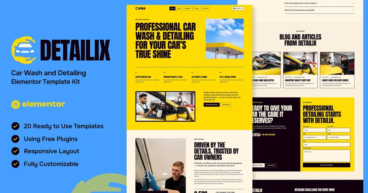 Detailix – Car Wash and Detailing Service Elementor Template Kit