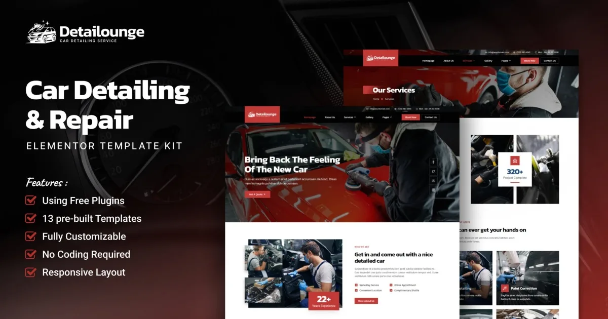 Detailounge – Car Detailing & Repair Service Elementor Template Kit