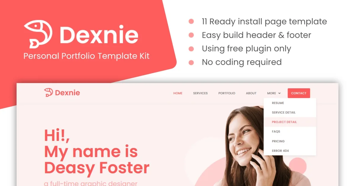 Dexnie – Personal Portfolio Elementor Template Kit