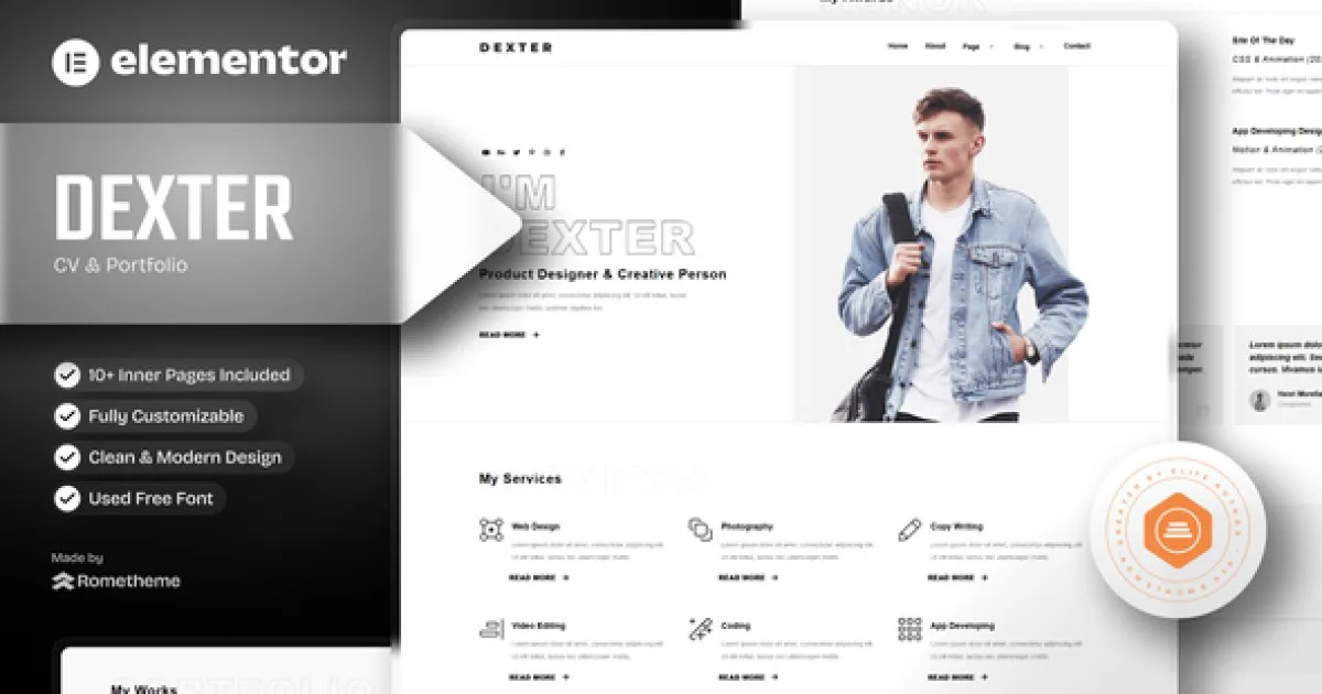 Dexter – Personal Portfolio Elementor Template Kit