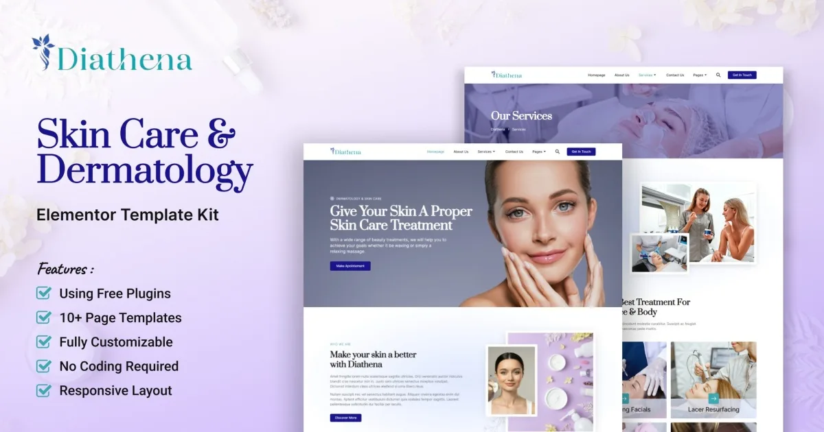 Diathena – Skin Care & Dermatology Elementor Template Kit