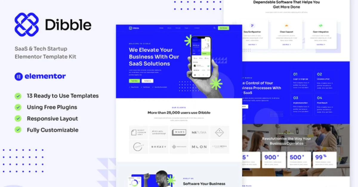 Dibble – SaaS & Tech Startup Elementor Template Kit