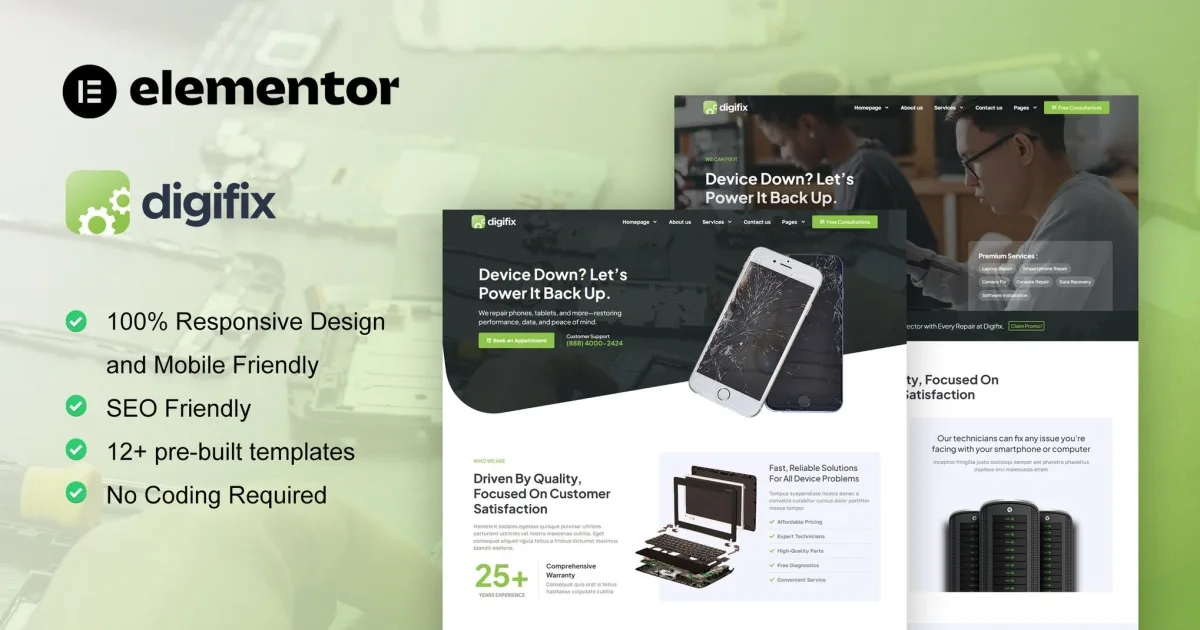 DigiFix – Mobile Phone Repair Elementor Pro Template Kit
