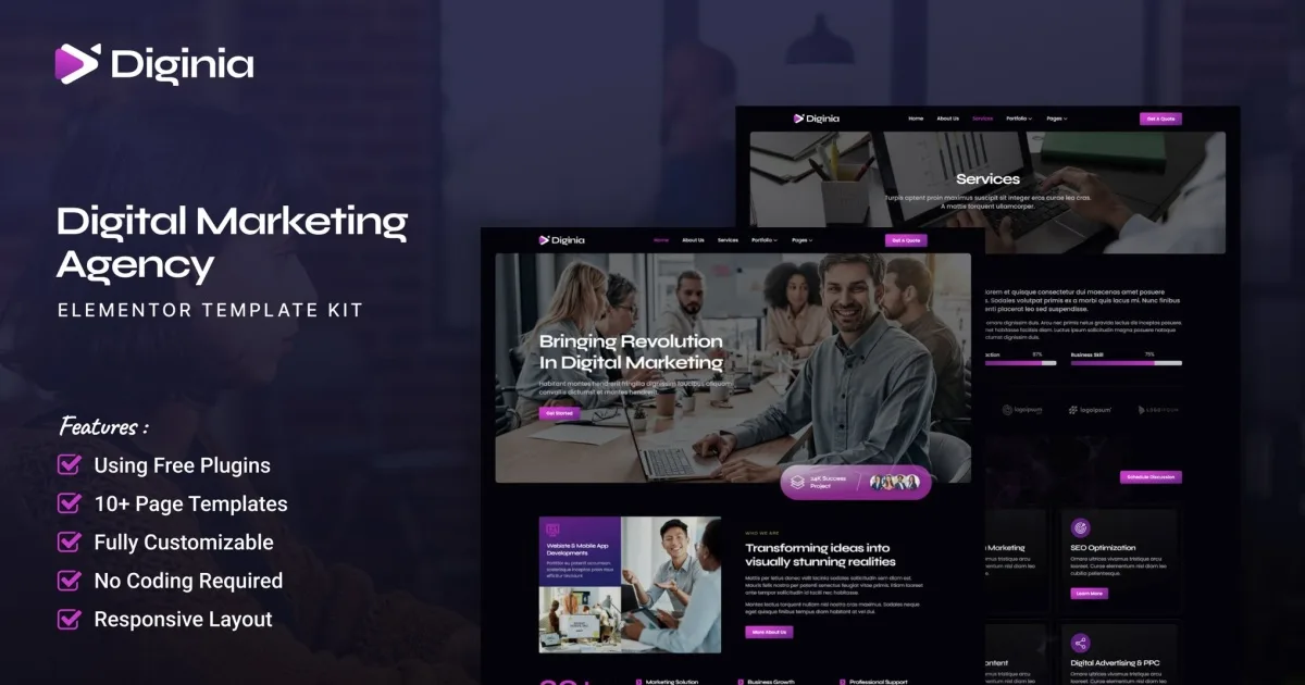 Diginia – Digital Marketing Agency Elementor Template Kit
