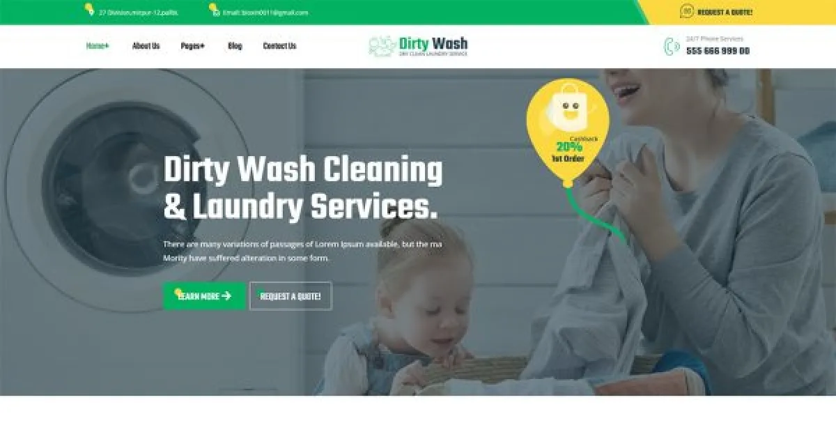 DirtyWash – Dry Cleaning & Laundry Service Elementor Template Kit