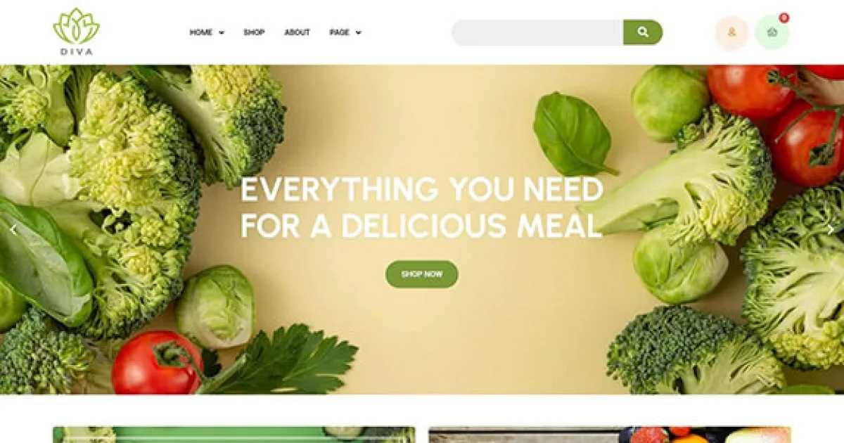 Diva – Organic Vegetables & Fruits Elementor Template Kit