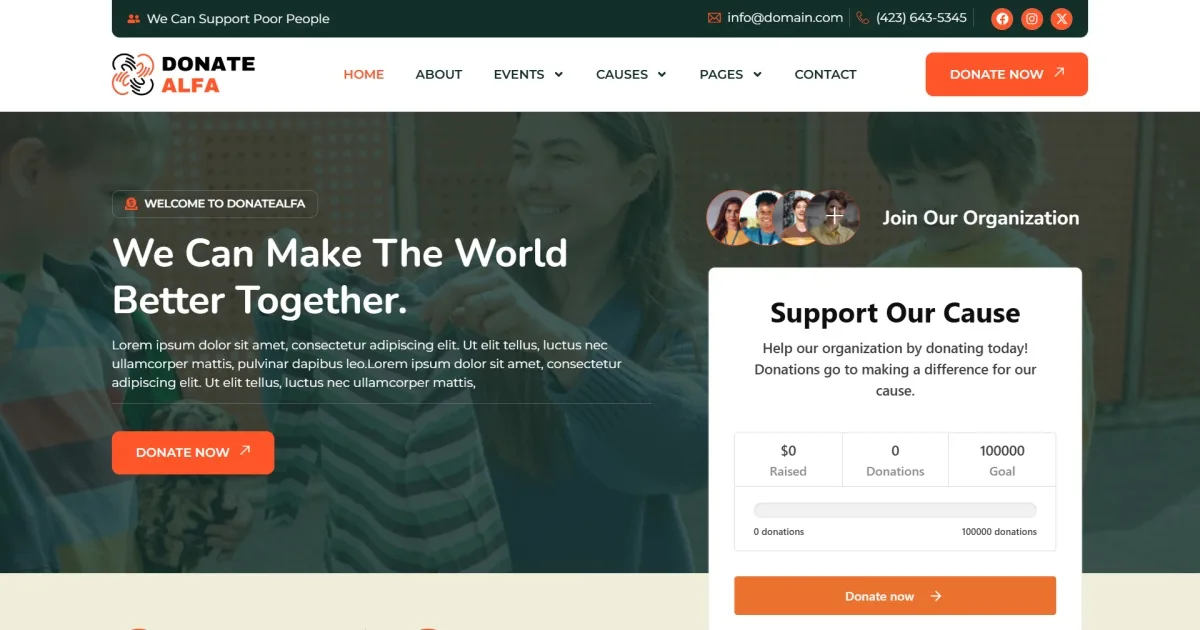 DonateAlfa – Charity & Donation Elementor Pro Template Kit