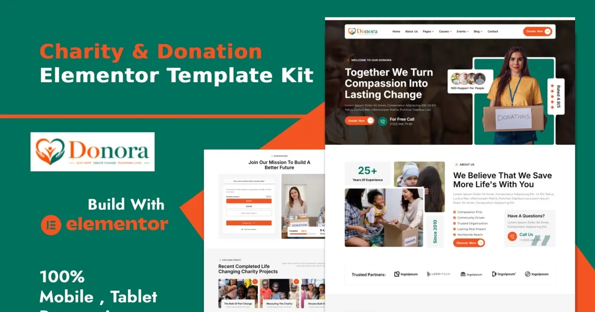 Donora – Charity & Donation Elementor Template Kit