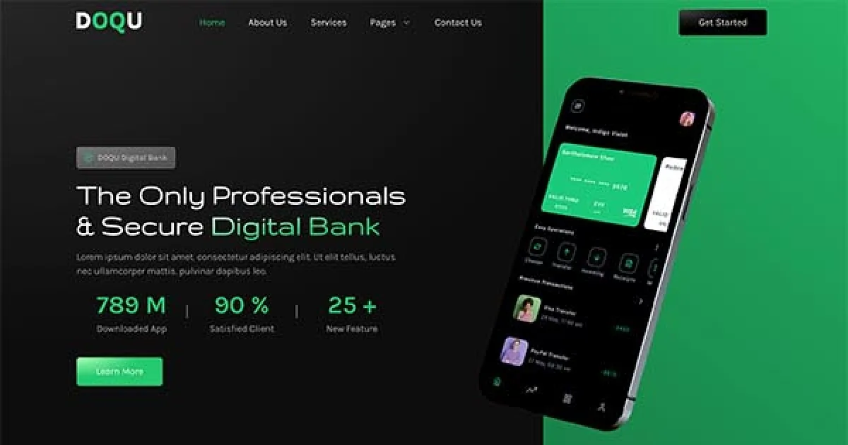 DOQU – Dark Digital Bank & E-Wallet Elementor Template Kit