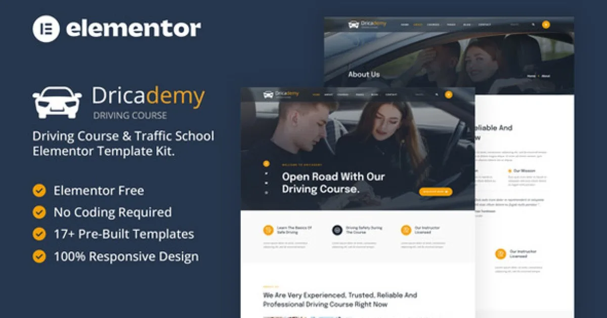 Dricademy – Driving Course & Traffic School Elementor Template Kit