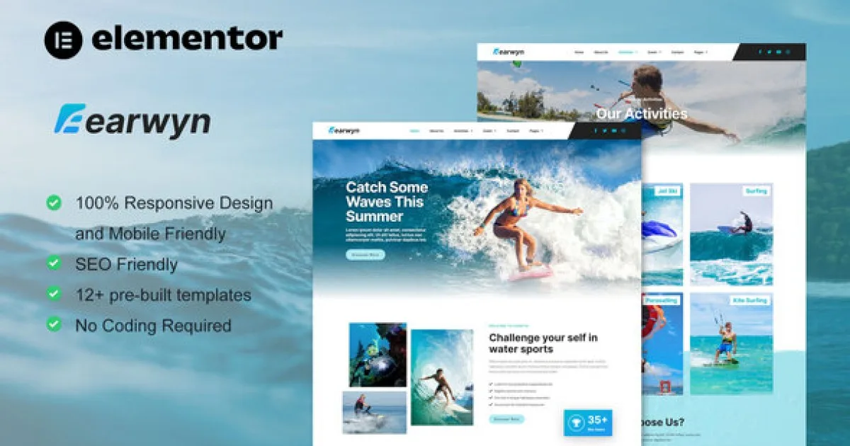 Earwyn – Water Sports & Surfing Elementor Pro Template Kit
